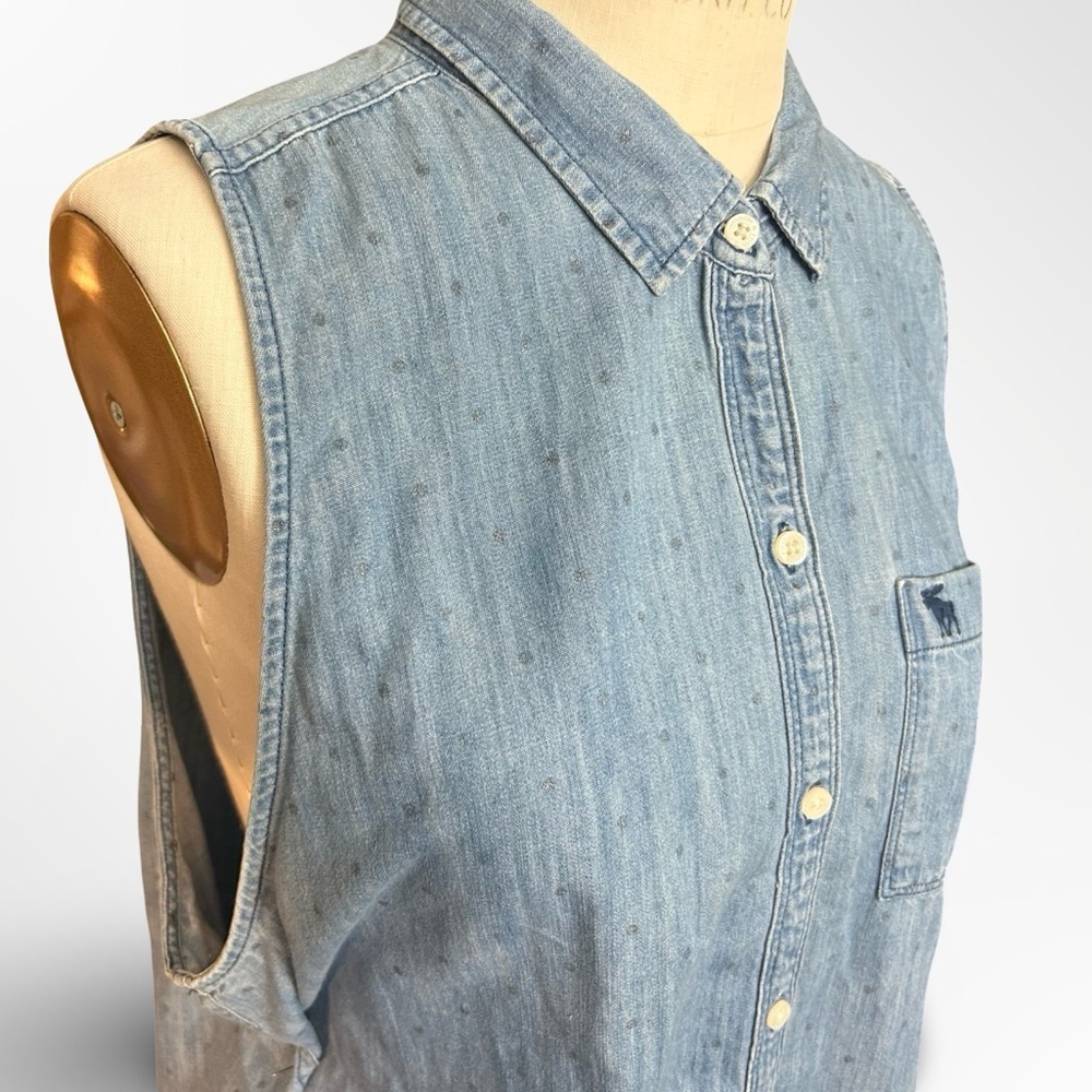 Abercrombie & Fitch sleeveless chambray button down shirt women's size large - Picture 4 of 6